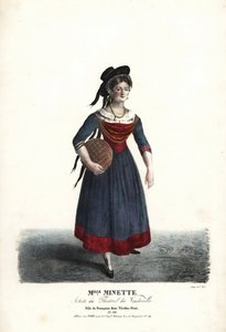 Schauspielerin Mademoiselle Minette oder Jeanne-Marie-Francoise Menestrier als Francoise in Nicolas Remi von Sewrin, Theatre du Vaudeville