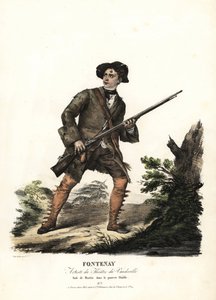 Jean-Baptiste Fontenay und Martin in Le Poor Diable von Balisson und Dumersan, Theatre du Vaudeville. Handkolorierte Lithografie von F. Noel nach einer Illustration von Alexandre-Marie Colin aus Porträts von Schauspielerinnen in verschiedenen Rollen, F. No von Alexandre Marie Colin