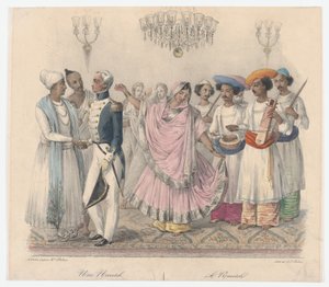 Eine Nautch, aus Vierundzwanzig Tafeln zur Veranschaulichung der hinduistischen und europäischen Sitten in Bengalen, 1832
