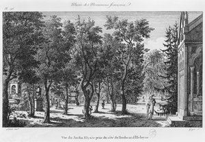 Musée des Monuments Français, Paris, Blick auf den Jardin Elysee vom Grab von Heloise und Abelard, graviert von Laurent Guyot (1756-1806) von Alexandre Marie Lenoir