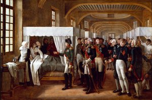 Kaiser Napoleon I. (1769-1821), begleitet von Ärzten und Generälen