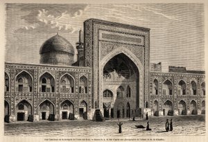 Innenhof der Moschee von Imam Aly Riza in Mashhad, Zeichnung von A. de Bar, zur Illustration der Reise nach Khorasan 1858, von N. de Khanikof. Gravur in „Le tour du monde“ 1861. Sammlung Selva.