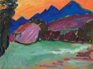 Roter Abend - Blaue Berge von Alexei Javlensky von