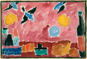 Mit rot-schwalbenmusteriger Tapete von Alexej von Jawlensky