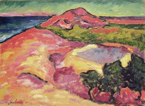 Küstenlandschaft mit rotem Hügel von Alexej von Jawlensky