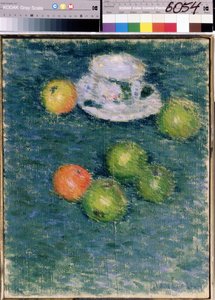 Stillleben. Äpfel und eine Tasse