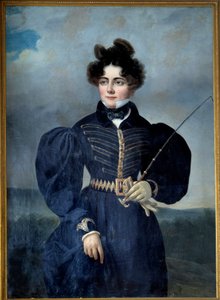 Porträt von Sophie Dawes, Baronin von Feucheres, in einem Jagdanzug von Alexis Leon Louis Valbrun
