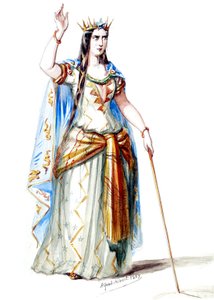 Halévy - Die Zauberin - Kostümentwürfe von Alfred Albert - 19. Mélusine, Gräfin von Lusignan, 1. Kostüm (retuschiert) von Alfred Albert