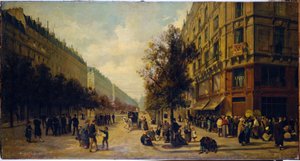 Schlange vor einem Lebensmittelgeschäft (Ecke Rue Réaumur und Boulevard Sébastopol) im November 1870, 1871 von Alfred /Brunner Lacoste Emile (1838 81) Decaen