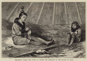 Eskimo-Frau und Kind in Lievely (oder Godhavn) auf der Insel Disco von Alfred Chantrey Corbould