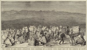 Die Hungersnot in Kleinasien, Abfahrt von Celephkia eines Konvois mit Getreide, gesendet vom Khedive von Ägypten von Alfred Chantrey Corbould