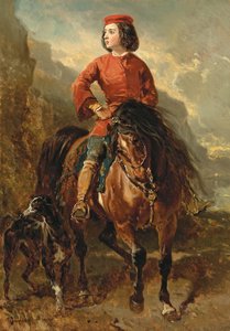 Junger Reiter auf einem Shetlandpony, mit einem Windhund, 19. Jahrhundert von Alfred Dedreux