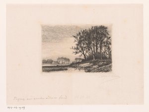 Landschaft mit Bäumen auf einem Hügel am Wasser