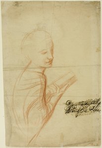 Frau mit Buch (recto); Skizzen einer männlichen Figur (verso) von Alfred George Stevens