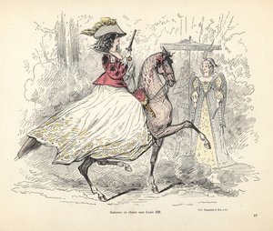 Jagdkostüm für eine Frau, Zeit von König Ludwig XIII. von Frankreich von Alfred Grevin