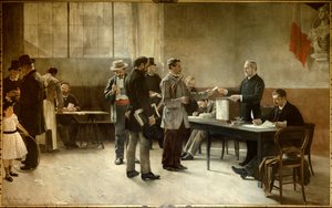Allgemeines Wahlrecht: Ein Wahllokal im Jahr 1891 von Alfred Henri Bramtot