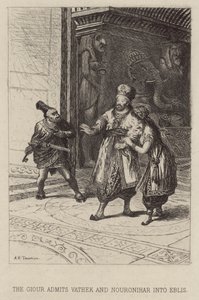 Der Giour lässt Vathek und Nouronihar in Eblis ein (Radierung) von Alfred Holst Tourrier