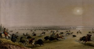 Eine "Umzingelung" von Büffeln durch Indianer von Alfred Jacob Miller