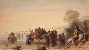 Büffelbootfahrt auf dem Platte River, ca. 1837