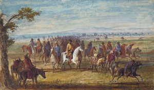 Karawane: Sir William Stewart auf weißem Pferd, ca. 1837 von Alfred Jacob Miller