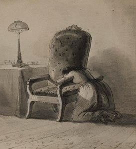 Mädchen, das sich über die Armlehne eines Stuhls beugt von Alfred Jacob Miller