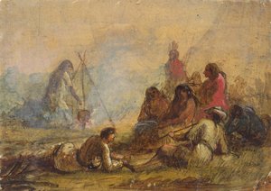 Gruppe von Fallenstellern und Indianern, ca. 1837 von Alfred Jacob Miller