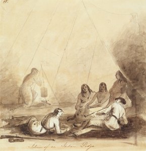Inneres einer Indianerhütte, ca. 1837 von Alfred Jacob Miller