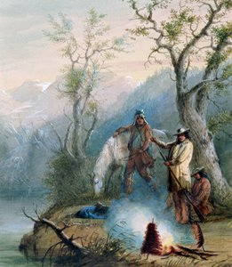 Das Rösten der Buckelrippe, 1837 (Aquarell auf Papier) von Alfred Jacob Miller