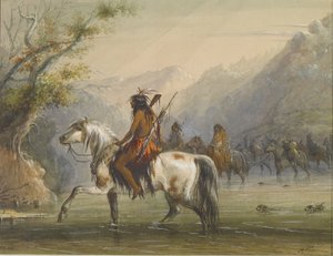 Shoshonee-Indianer - Durchquerung eines Flusses von Alfred Jacob Miller