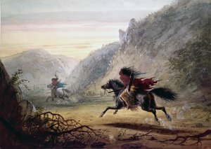 Snake-Indianer verfolgt "Crow" Pferdedieb von Alfred Jacob Miller