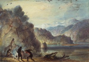 Lager des Fallenstellers, Seeszene, Wind River Mountains, ca. 1837