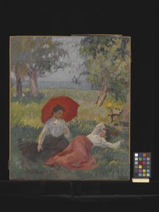 Zwei Frauen ruhen sich in einer Landschaft aus von Alfred Le Petit