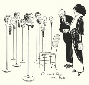 Männer auswählen wie Hüte (Lithographie) von Alfred Leete