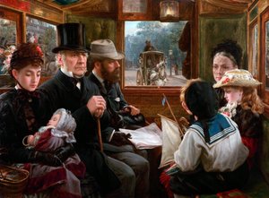 Eine Omnibusfahrt zum Piccadilly Circus, Mr. Gladstone reist mit gewöhnlichen Passagieren, 1885 von Alfred Morgan