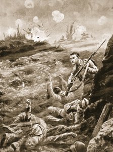 Private E. Warner hält im Alleingang einen Graben, der nach einem Gasangriff evakuiert wurde