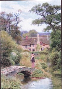 Fußgängerbrücke, in der Nähe von Porlock, Somerset, aus The Cottages and the Village Life of Rural England, veröffentlicht von Dent & Sons Limited
