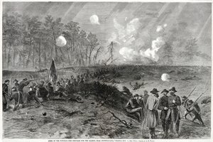Armee des Potomac - Der Kampf um den Vorsprung, nahe Spottsylvania, Virginia. 12. Mai 1864, aus Harpers Weekly von Alfred Rudolph Waud