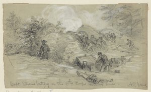 Capt. Stevens Batterie an der Scharmützel-Linie des 6. Korps von Alfred Rudolph Waud