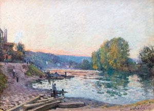 Ufer der Seine, Sonnenlichteffekt bei Dämmerung von Alfred Sisley