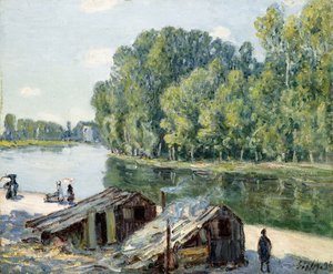 Hütten entlang des Canal du Loing, Sonnenlichteffekt, 1896 von Alfred Sisley