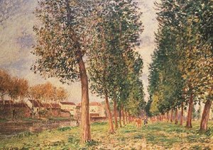 Die Pappelallee in Moret, bewölkter Tag, Morgen von Alfred Sisley