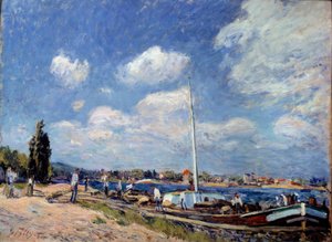 Entladen der Lastkähne in Billancourt von Alfred Sisley
