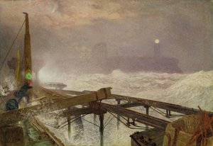 Blaue Lichter, Teignemouth Pier - Lampenanzünden bei Sonnenuntergang, 1868