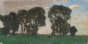 Langenpreising, Viehweide mit großen Bäumen