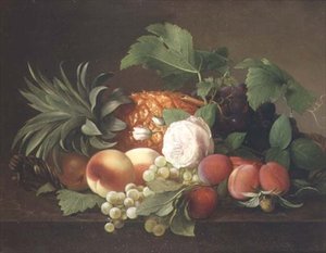 Stillleben mit Ananas, Pfirsichen, Pflaumen und Trauben von Alfrida Vilhelmine Ludovica Baadsgaard