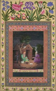 Zwei alte Männer im Gespräch vor einer Hütte, Folio aus dem Davis-Album von Ali Quli Jabbadar