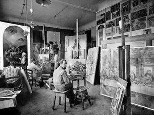 Saal der Maler des Stabilimento Fotografico Fratelli Alinari in der Via Nazionale, Florenz von Fratelli Alinari
