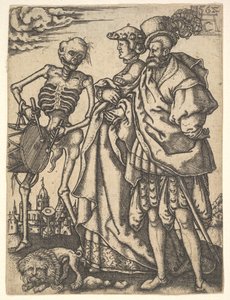 Paar und Tod mit einer Trommel, aus Der Totentanz von Allaert Claesz