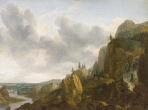 Nordische Berglandschaft mit Wasserfall