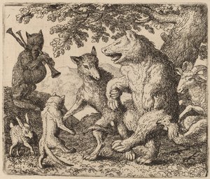 Alle freuen sich über den Bären und den Wolf, wahrscheinlich ca. 1645-1656 von Allart van Everdingen